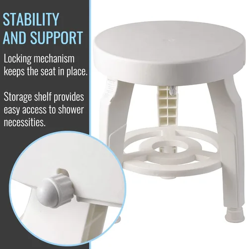 Vista 4 de HealthSmart Swivel Shower Stool Seat with Storage Shelf, Rotating Shower Chair for Bathtub, Tool-Free Assembly, White