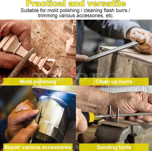 Vista 7 de Topec Juego de 26 limas de metal, acero de aleación forjada de grado T12, plano/triángulo/semicircular/redondo/juego de limas redondas para trabajo