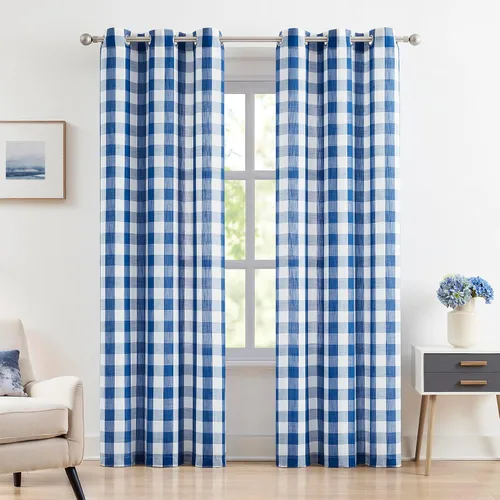 Vista 14 de Jubilantex Paneles de Cortina Semitransparentes a Cuadros Buffalo Blanco y Negro, Cortinas Texturizadas a Cuadros Gingham, Cortinaje, Cortinas