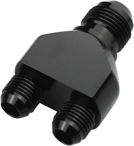 Vista 3 de Adaptador de bloque en Y de aluminio -6 AN macho giratorio a salida paralela dual 2 x -4 AN macho conector de manguera en T, divisor de bloque en Y