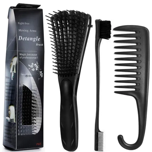 Cepillo desenredante para cabello rizado afro texturizado 3a a 4c, cabello rizado, cepillo desenredante húmedo o seco para cabello + peine Negro
