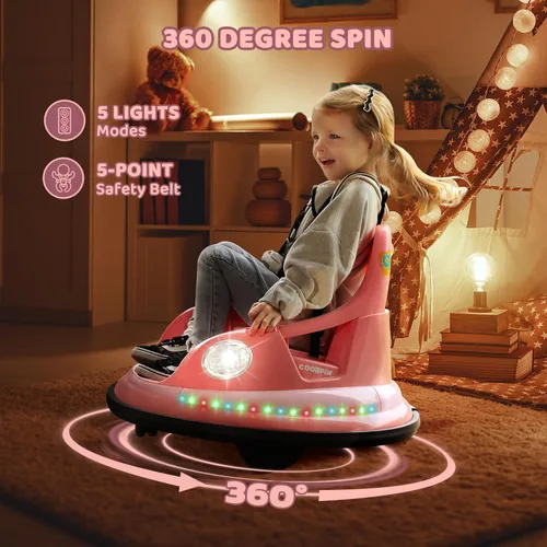 Vista 5 de ELEMARA Coche de choque para niños, 1.9 mph máximo, 12V juguete montable para niños pequeños con control remoto, 2 velocidades, 2 modos de juego