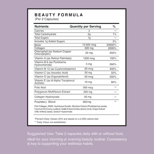 Vista 7 de RE:ROOT Cápsulas de belleza capilar – Biotina 12,000 mcg, colágeno, queratina, MSM, bambú – para cabello, piel y uñas – 60 cápsulas veganas