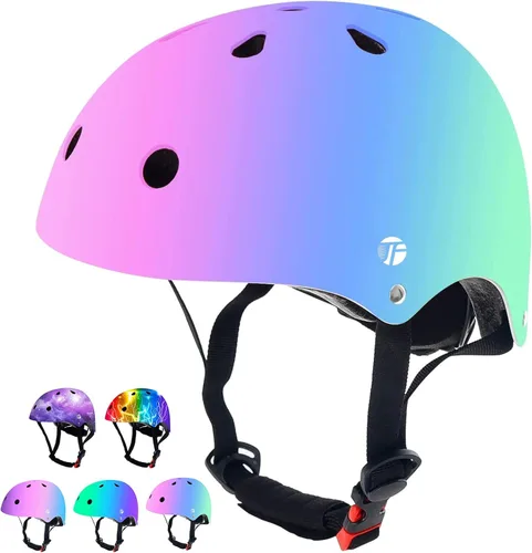 Vista 15 de Casco de bicicleta ajustable con gradiente de color para niños pequeños de 3-5-8-14+ años, niñas y niños. Casco para monopatín y bicicleta