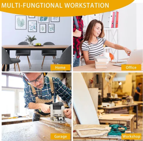 Vista 7 de Betterhood Banco de trabajo de altura ajustable de 70 pulgadas, mesa de trabajo resistente de 2000 libras con tomas de corriente y tablero