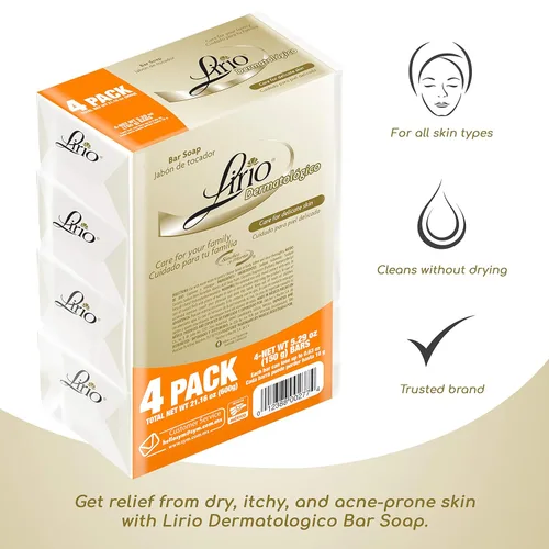Vista 2 de Lirio Derma Bar Jabón Dermatológico, jabón corporal de 5.3 onzas, paquete de 4