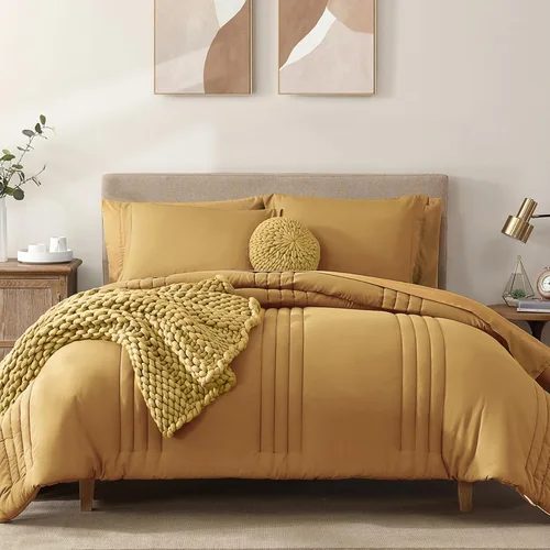 Vista 33 de Monbix Juego de ropa de cama tamaño Twin XL - Juego de 5 piezas extra largo para dormitorio, diseño acolchado, cama en una bolsa Twin XL