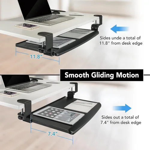 Vista 3 de EHO Bandeja de teclado con abrazadera de escritorio Prime, cajón retráctil deslizante debajo del escritorio, plataforma ergonómica que ahorra