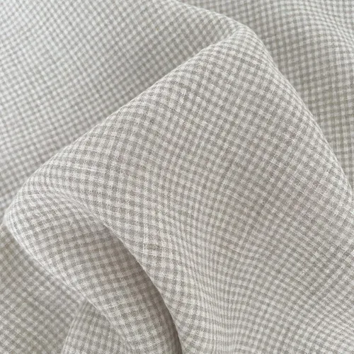 Vista 4 de Tela de lino Seersucker Gingham Check 7328 7329 Beige