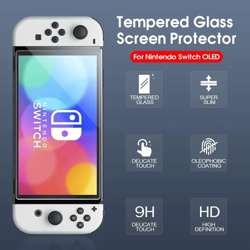 Vista 5 de XINRUISEN Paquete de 2 protectores de pantalla para Nintendo Switch Oled 2023, protector de pantalla de vidrio templado para Nintendo Switch OLED