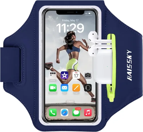 Vista 11 de Brazalete para teléfono celular con bolsillo con cremallera para Airpods para iPhone 16/15/14/13/12/11Pro Max, Galaxy S20 S10, banda de brazo