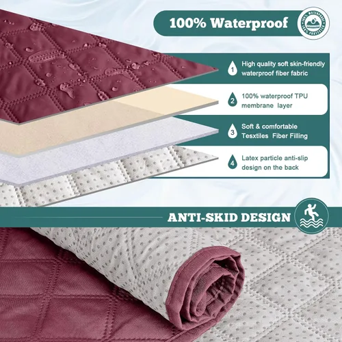 Vista 4 de Ruaozz Funda para silla reclinable 100% impermeable, antideslizante, funda de asiento para silla reclinable, lavable, con correas elásticas para Vino