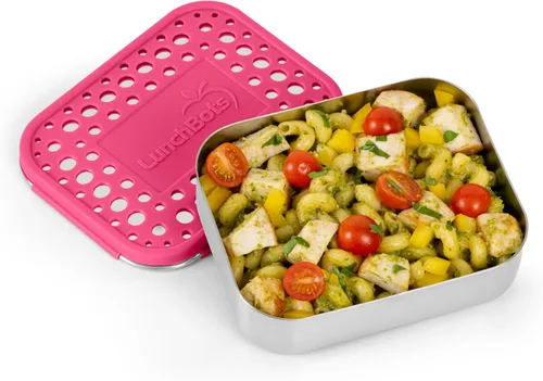 Vista 24 de LunchBots Medium Uno - Recipiente para sándwiches de acero inoxidable, diseño abierto para envolturas, ensaladas o comidas pequeñas, ecológico, apto