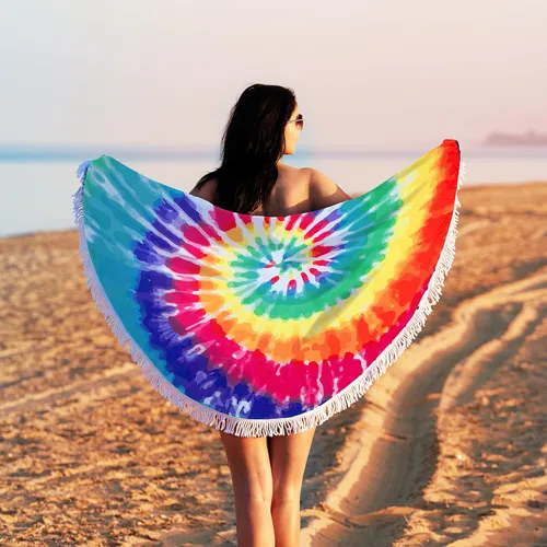 Vista 8 de Violet Mist Toallas de playa de microfibra de gran tamaño, redondas, teñido anudado, sin arena, de secado rápido, hippie, bohemio, circular, toalla