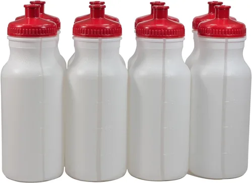 Vista 7 de Pinnacle Mercantile Botellas de agua deportivas de plástico para apretar, tapa de empuje/jalón, 20 onzas, sin BPA, juego de 8 unidades (tapa negra)