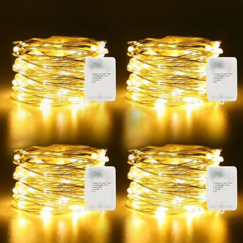 Vista 15 de Paquete de 2 luces de hadas de Navidad que funcionan con pilas, 16.4 pies, 50 LED de alambre de cobre plateado, luces parpadeantes con 2 modos