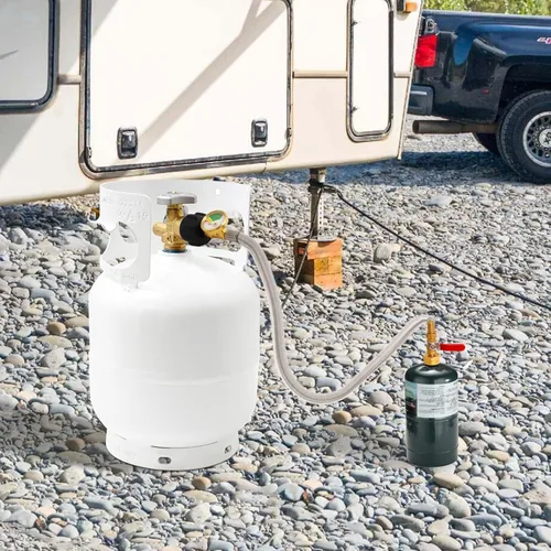 Vista 5 de Adaptador de repuesto de propano para tanques de 1 libra, manguera de extensión de propano de acero inoxidable de 3 pies con válvula