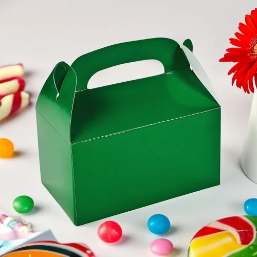 Vista 3 de Fun Express Cajas de regalo verdes con asas, juego de 12 – Suministros para fiestas y caja de regalo