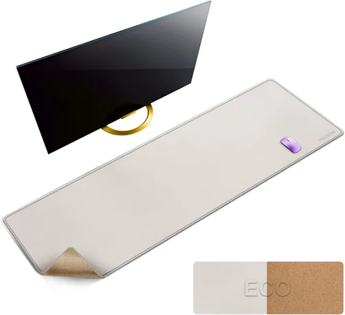 Vista 48 de MAIDERN Tapete de escritorio XXL de corcho y cuero, de 47.2 x 23.6 pulgadas, protector reversible para mouse de escritorio completo (negro)