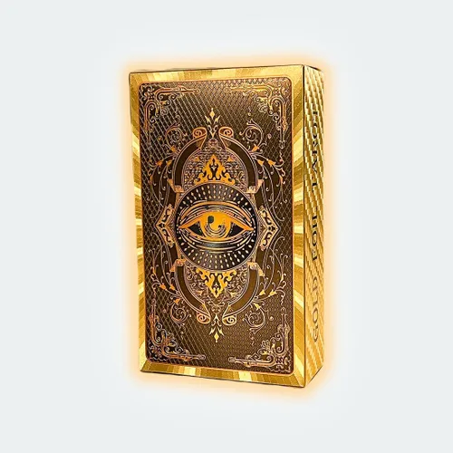 Vista 3 de Baraja de tarot dorada con lámina de foil en español e inglés con guía - 78 cartas espirituales de PVC resistentes al agua y a las arrugas