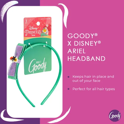 Vista 2 de Goody Ouchless - Diadema para todo tipo de cabello, princesa Disney, Ariel, ajuste cómodo para todo el día, hermoso diseño para un