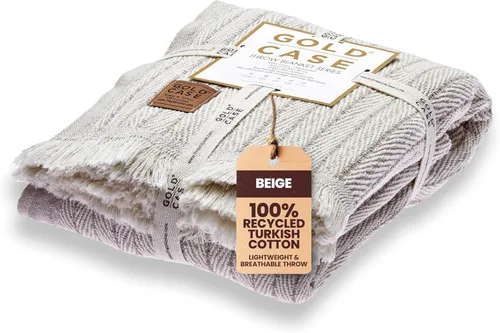 Vista 18 de Gold Case - Manta para sofá, mantas y mantas 100% algodón turco reciclado, mantas suaves Buffalo para sala de estar, manta tejida decorativa Boho