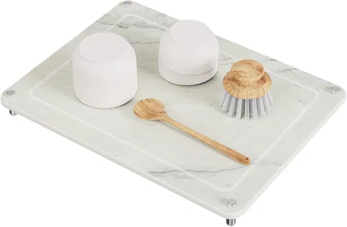 Piedra de secado de platos, tapete de secado de platos de piedra absorbente de agua para encimera de cocina, bandeja de fregadero de secado de Beige