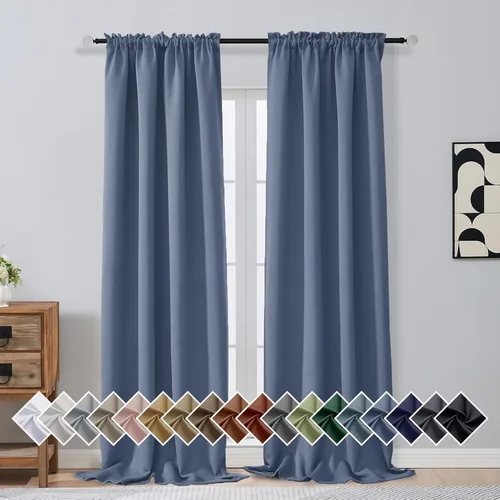 Vista 202 de OVZME Aqua Blackout Curtains for Small Window Treatment, Light Blocking Short Kitchen Window Curtains Over Sink, Dual Rod Pocket Half Window Tiers