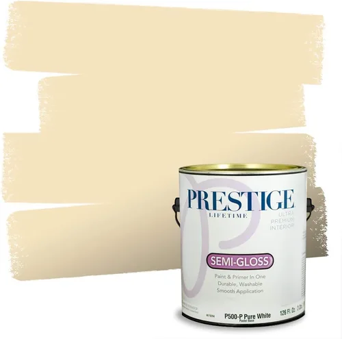 Vista 112 de PRESTIGE Pinturas de pintura exterior e imprimación en uno, 1 galón, plano, combinación comparable de Benjamin Moore* Manzanilla*