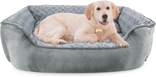 Vista 10 de JOEJOY - Cama rectangular para perro grande, mediano, pequeño, cachorro, sofá cama ortopédico lavable, suave, transpirable, duradera, calmante, Beige