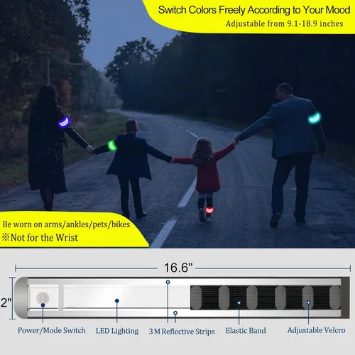 Vista 7 de RGB 7 Colors Switchable LED Armband, USB-C Rechargeable, 360° Reflective Running Light for Runners, High Visibility Reflective Running Gear for