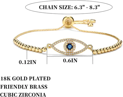 Vista 5 de Pulseras de Mal de Ojo Pulsera Hamsa - Pulsera Ajustable Chapada en Oro 18K Ojo de Protección Plata Amuleto Mal de Ojo ojo Pulsera Oro Joyería Mal