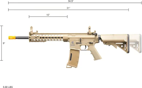 Vista 8 de Lancer Tactical Gen 2 Keymod Full Tan M4 Carabina Airsoft AEG de 10 pulgadas con cargador Airsoft de alta velocidad (Color: Bronceado)