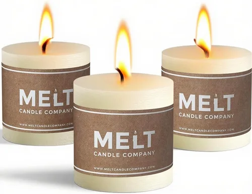 Melt Candle - Velas de pilar, paquete de 3, velas sin perfume para el hogar, iglesia, bodas y más, 3 x 3 pulgadas, marfil