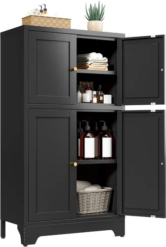 Vista 16 de Vitrina Pequeña con Puertas de Vidrio, Gabinetes de Almacenamiento de Metal Poco Profundos de 12", Gabinete de Librero Corto con Dos Puertas Dos