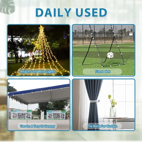 Vista 6 de Cuerdas elásticas de bola de 4 pulgadas, 50 unidades, de lona blanca, resistentes para camping, refugio, carga, pantalla de proyector, postes