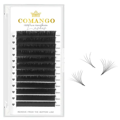 Vista 32 de CoMango Easy Fan - Extensiones de pestañas rizadas C/D de 0.05/0.003 in, pestañas de volumen que florecen automáticamente, color negro mate 2D-20D
