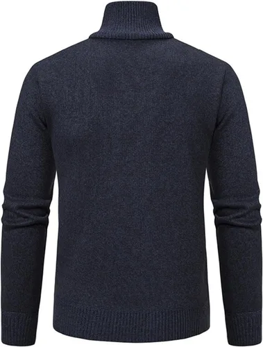 Vista 5 de Suéter de Cuello Alto con cremallera de un cuarto para Hombre, Sudadera clásica canalé, suéter informal Punto