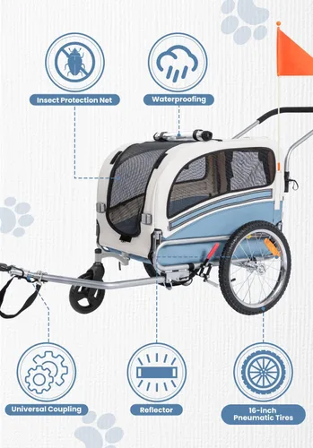Vista 3 de Sepnine 2 en 1 Remolque de Bicicleta para Mascotas con una Rueda de Carrito de 15 cm Adecuada para Perros Pequeños y Medianos, Capacidad de Carga