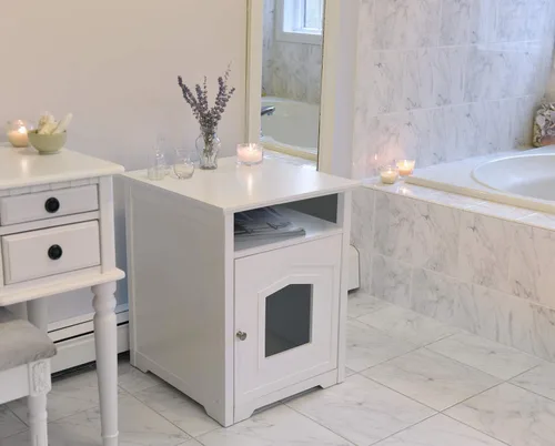 Vista 2 de Caja de desechos para mascotas de diseño ARF Pets, mueble con forma de caja con mesa