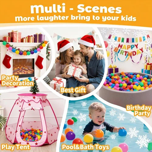 Vista 6 de Ball Pit Balls for Toddlers: 50 100 200 Colorful Non-Toxic Balls with BPA-Free, Phthalate-Free, Crush-Resistant Polyethylene Plastic, 2.2 Inches