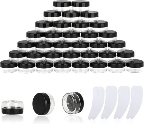 Vista 16 de 50 piezas de 10 gramos de envases de muestra, tarros vacíos de 10 ml con tapas, envases cosméticos pequeños, tarros de muestra mini con 4 piezas