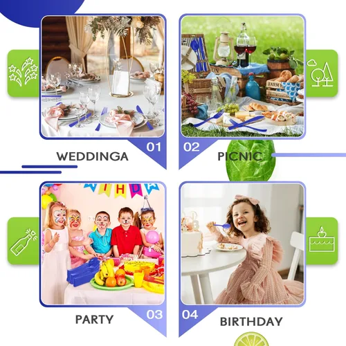 Vista 6 de Juego de cubiertos de plástico de 300 piezas, juego de cubiertos de plástico resistente, incluye 100 cucharas desechables, 100 tenedores, cuchillos