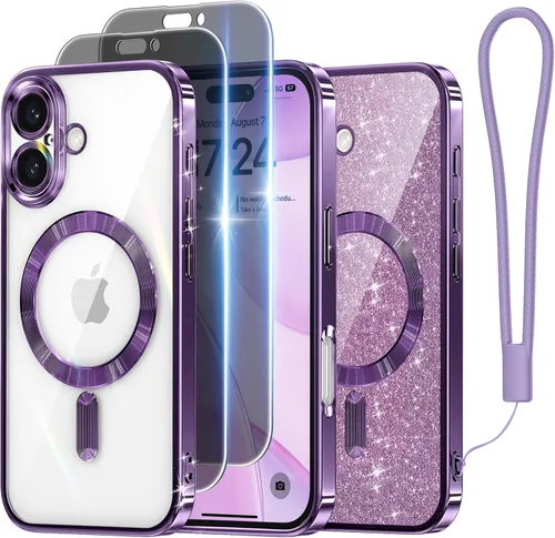 Vista 71 de Meifigno Funda diseñada para iPhone 16 de 6.1 pulgadas, [tarjeta con purpurina y correa de muñeca] [compatible con MagSafe] Protección completa