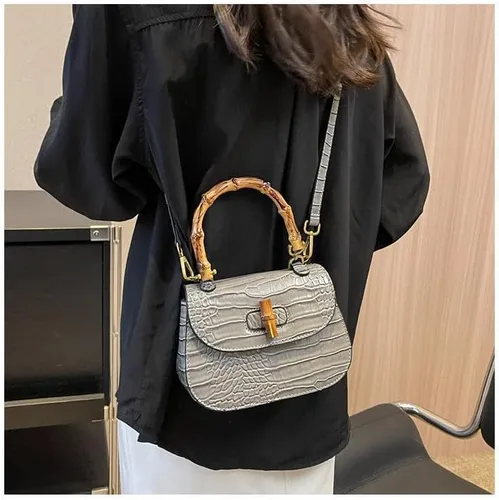Vista 4 de Bolso de mano de cuero artificial de bambú con asa superior para mujer, elegante bolso de noche, regalo para mujer, hecho a mano