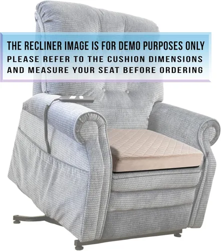 Vista 4 de Medium-Soft 20x20x3 Memory Foam Recliner Chair Seat Cushion for Long Sitting - Armchair Pad with Washable Velvety Cover with Waterproof Layer & Beige