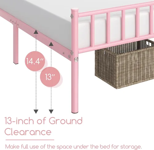 Vista 9 de Yaheetech Armazón de Cama Tamaño Twin Plataforma de Metal Base para Colchón con Cabecero de Husillos y Pie de Cama/No Necesita Somier/14 Pulgadas