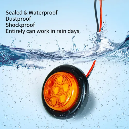 Vista 2 de Paquete de 4 luces LED selladas, impermeables, redondas, redondas, de 2 pulgadas, color ámbar, 7 luces LED de señal, con ojales de goma, montaje