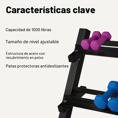 Vista 2 de Yaxa Basics Estante Ajustable de 3 Niveles para Mancuernas, Solo Soporte, Negro