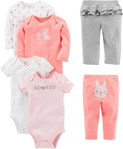 Simple Joys by Carter's - Conjunto de mamelucos y pantalones para niña de 6 piezas (manga corta y larga)